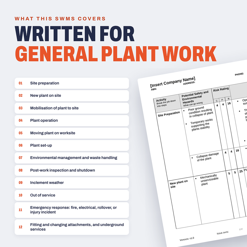 Work activities covered in the General Plant SWMS