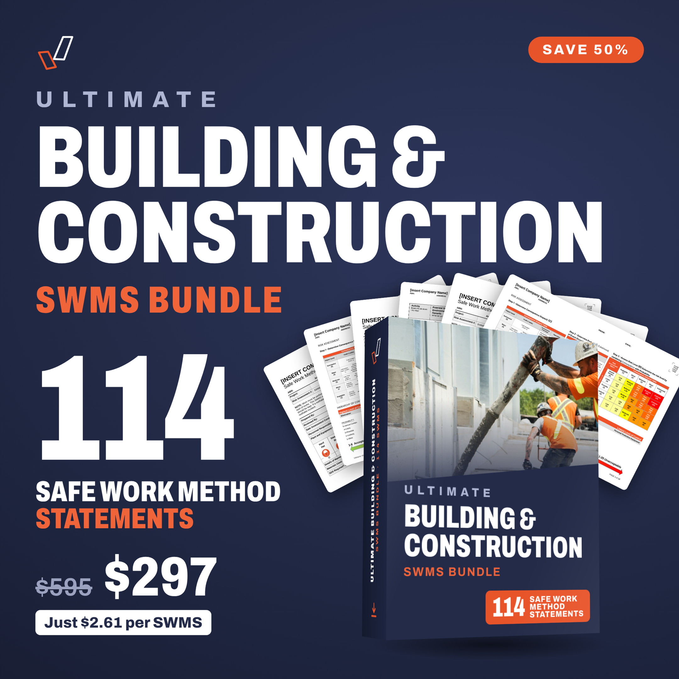 Ultimate Building & Construction SWMS Bundle cover, editable Word SWMS templates, Everything OHS