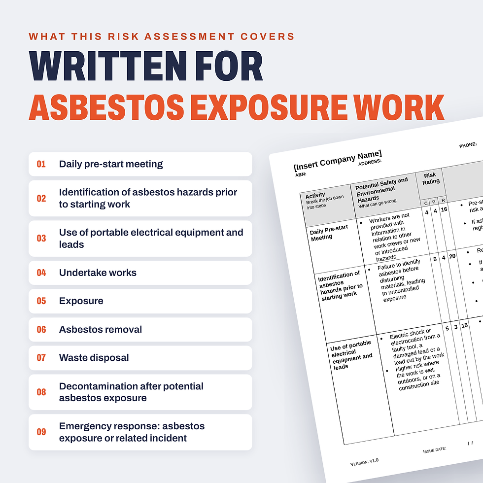 Work activities covered in the Asbestos Exposure Risk Assessment/JSA