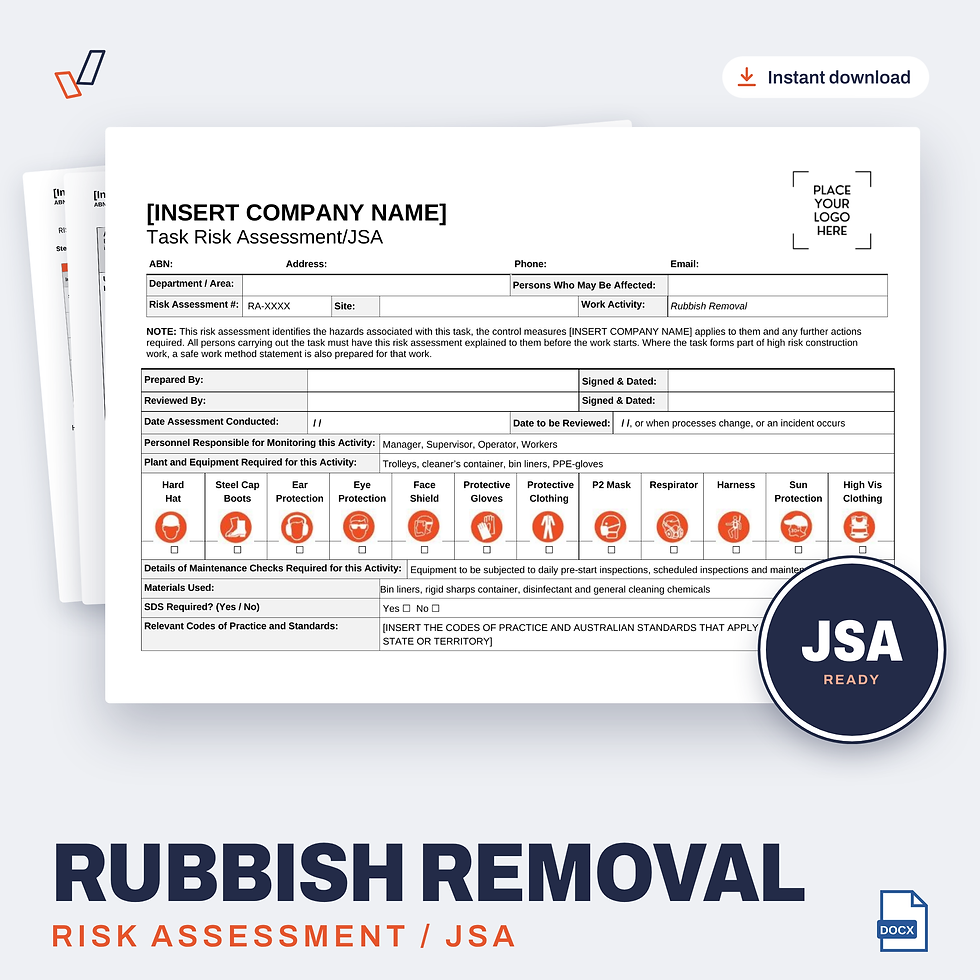 Rubbish Removal Risk Assessment/JSA editable Word template cover, Everything OHS