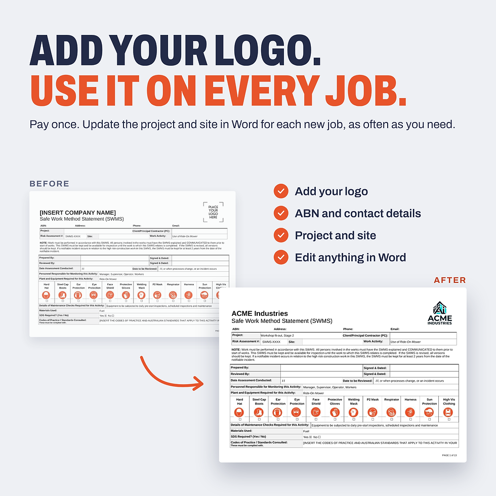 Thumbnail: Add your logo and business details to the Ride-On Mower SWMS