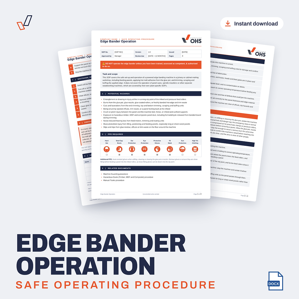 Edge Bander Operation SOP editable Word template cover, Everything OHS