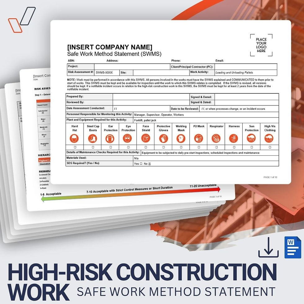 High Risk Construction Work Safe Work Method Statement - Product Image