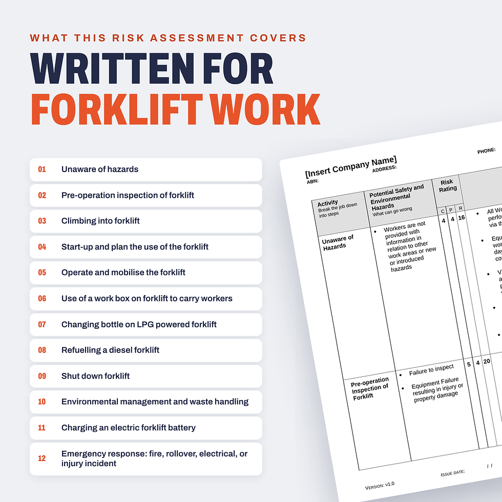 Thumbnail: Work activities covered in the Forklift Risk Assessment/JSA