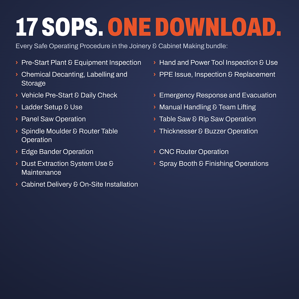Every SOP included in the Ultimate Joinery & Cabinet Making SOP Bundle