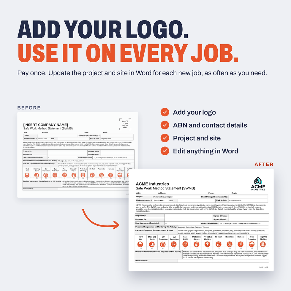 Thumbnail: Add your logo and business details to the Carpentry SWMS