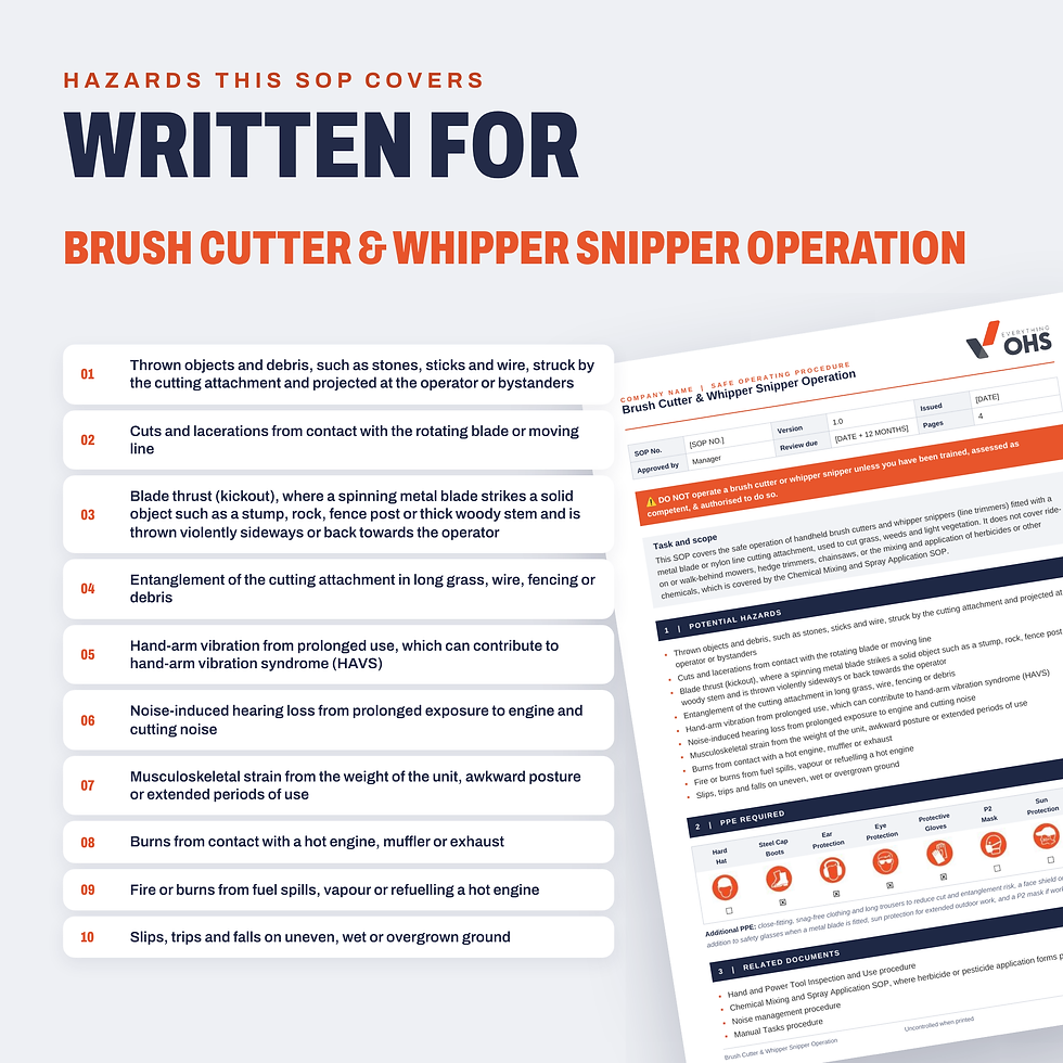 Hazards covered in the Brush Cutter & Whipper Snipper Operation SOP