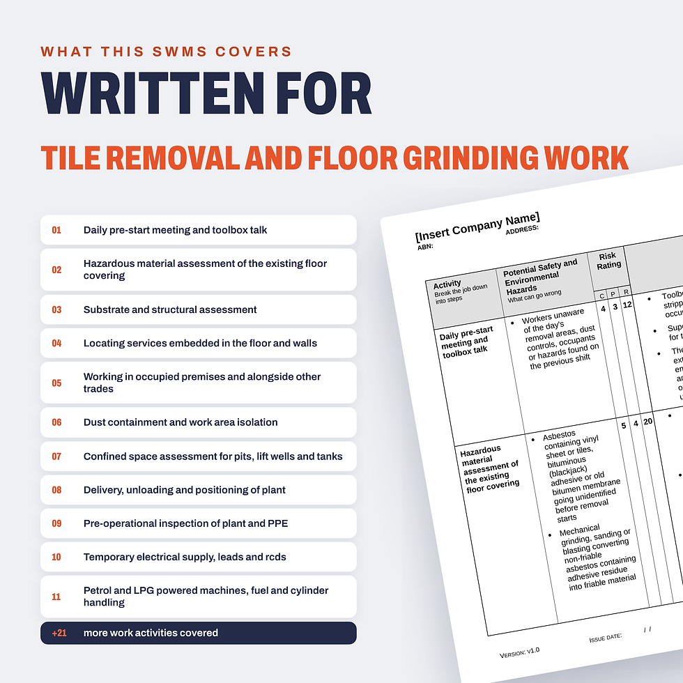 Thumbnail: Work activities covered in the Tile Removal and Floor Grinding SWMS