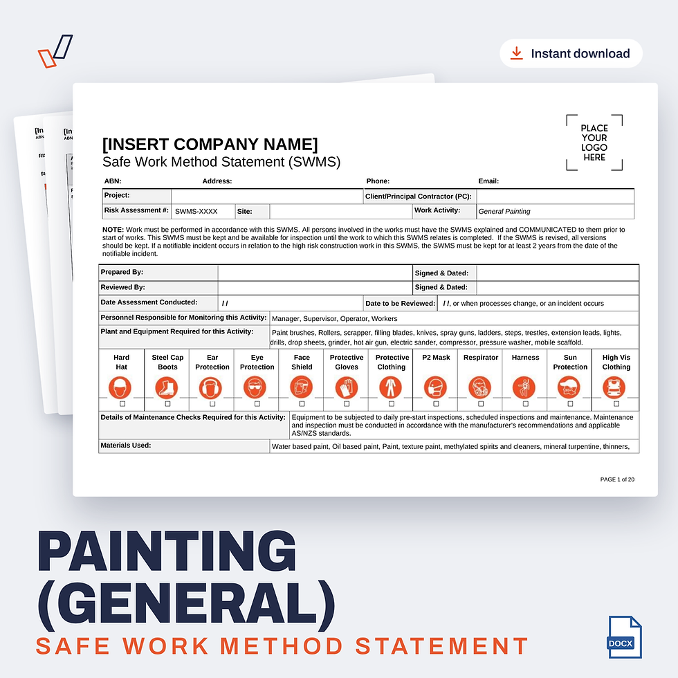 Painting (General) SWMS editable Word template cover, Everything OHS