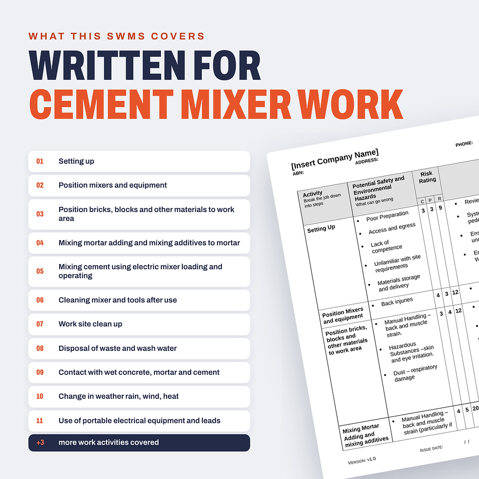 Thumbnail: Work activities covered in the Cement Mixer SWMS