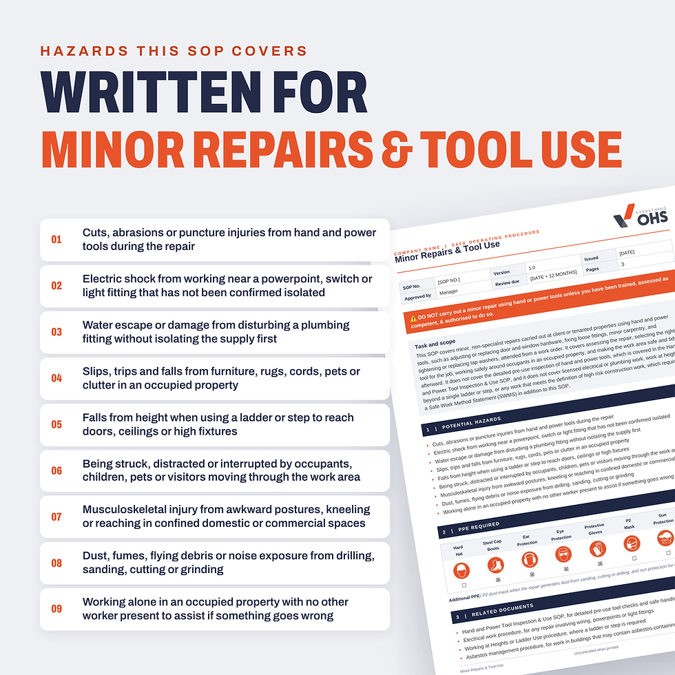 Hazards covered in the Minor Repairs & Tool Use SOP