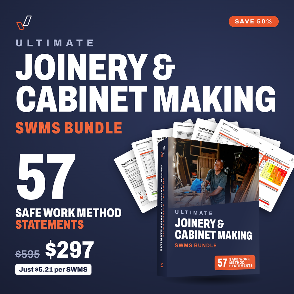 Ultimate Joinery & Cabinet Making SWMS Bundle cover, editable Word SWMS templates, Everything OHS