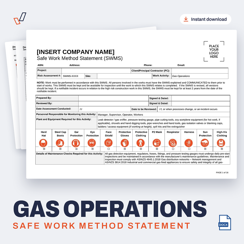 Gas Operations SWMS editable Word template cover, Everything OHS