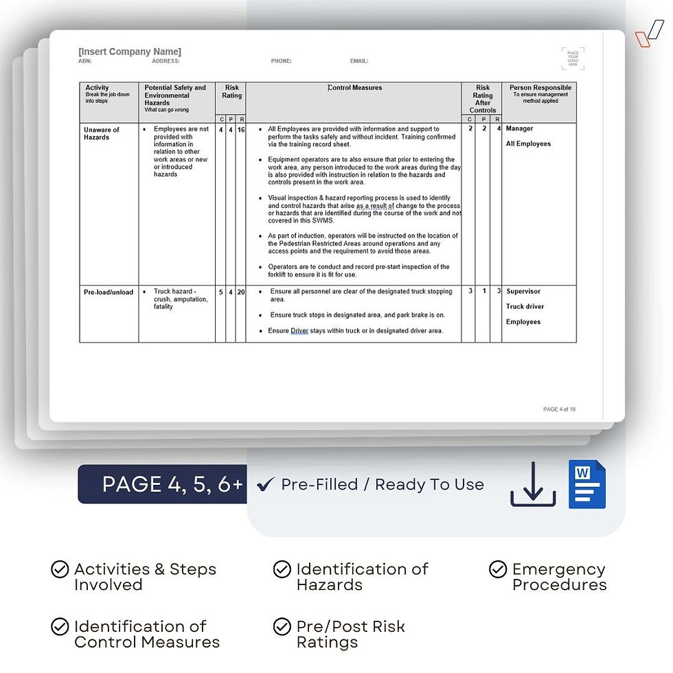 Thumbnail: Setup Operation and Bumpout Safe Work Method Statement - Hazards & Controls