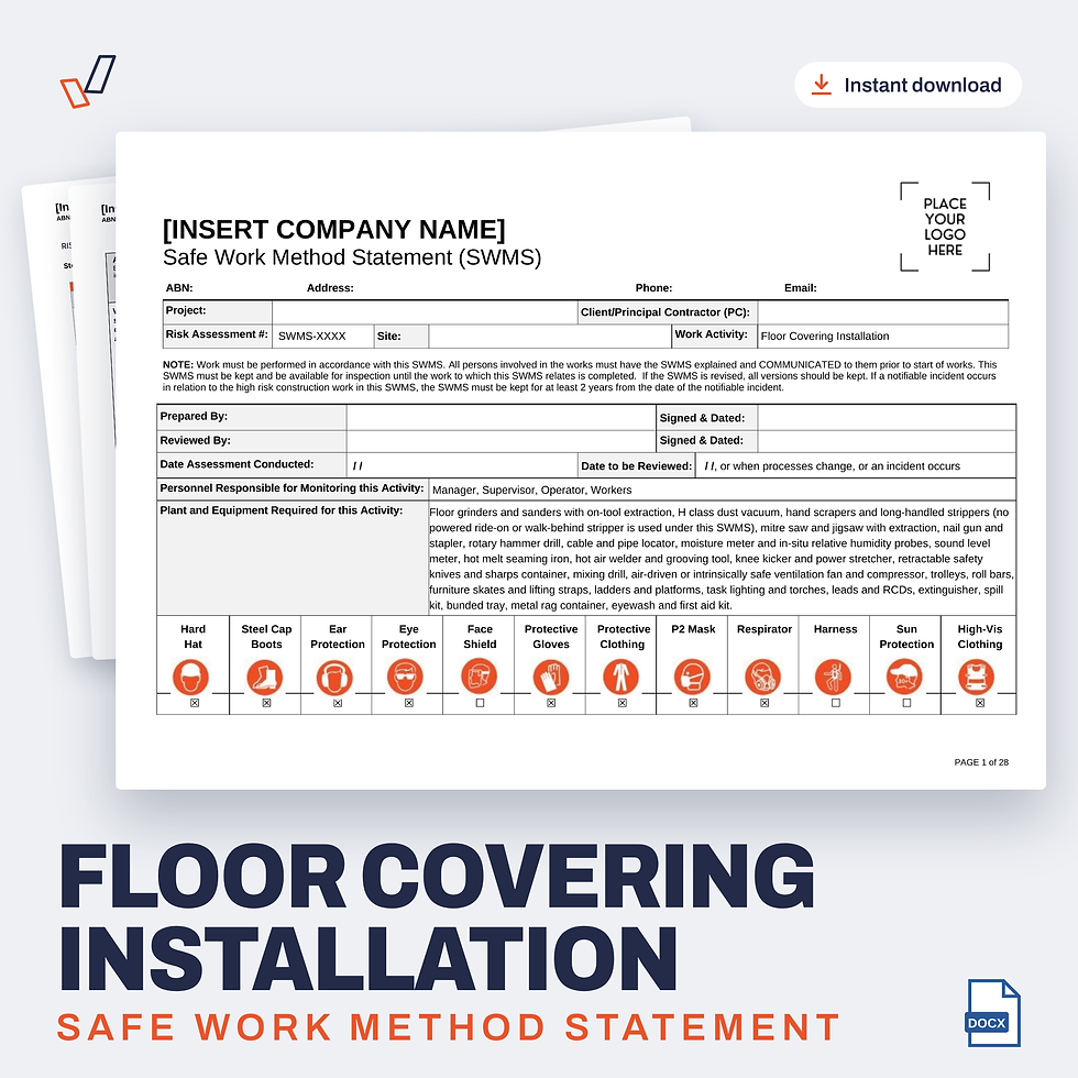 Floor Covering Installation SWMS editable Word template cover, Everything OHS