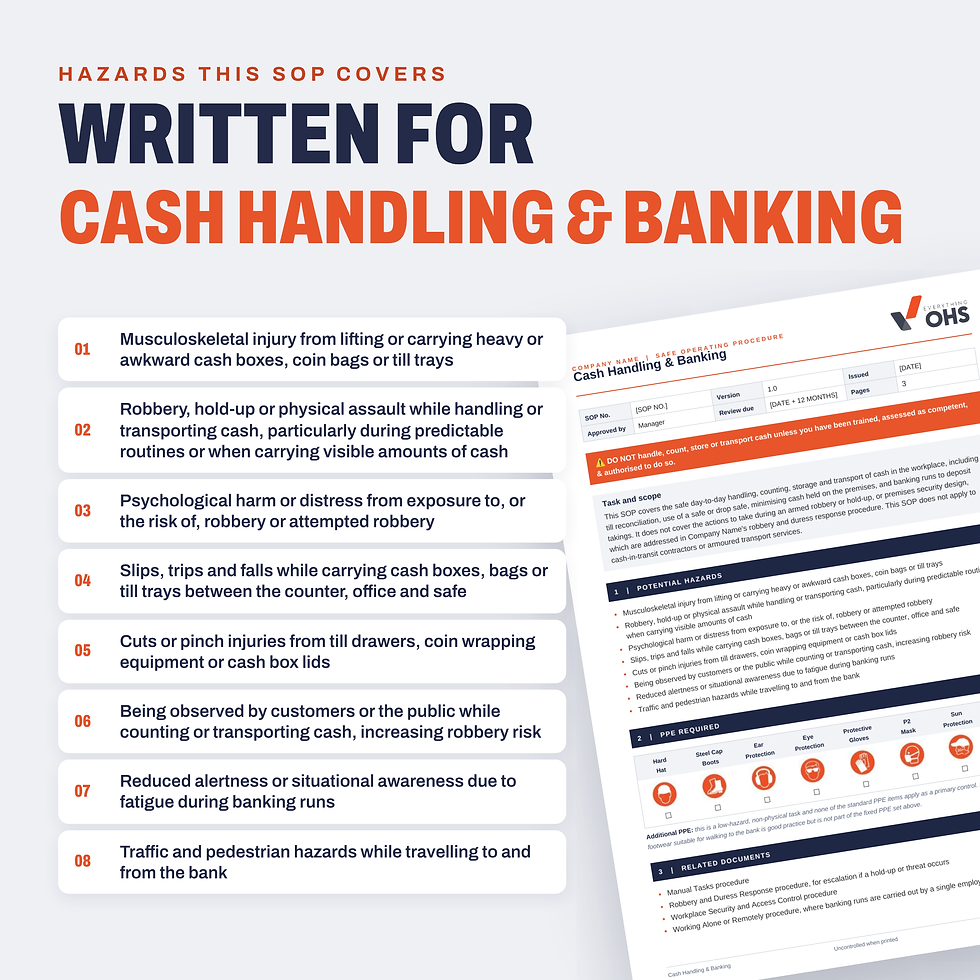 Hazards covered in the Cash Handling & Banking SOP
