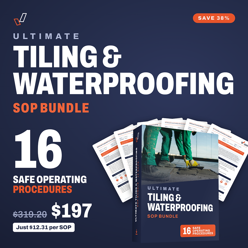 Ultimate Tiling & Waterproofing SOP Bundle cover, editable Word SOP templates, Everything OHS