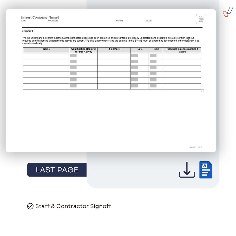 Thumbnail: Excavator Safe Work Method Statement - Signoff