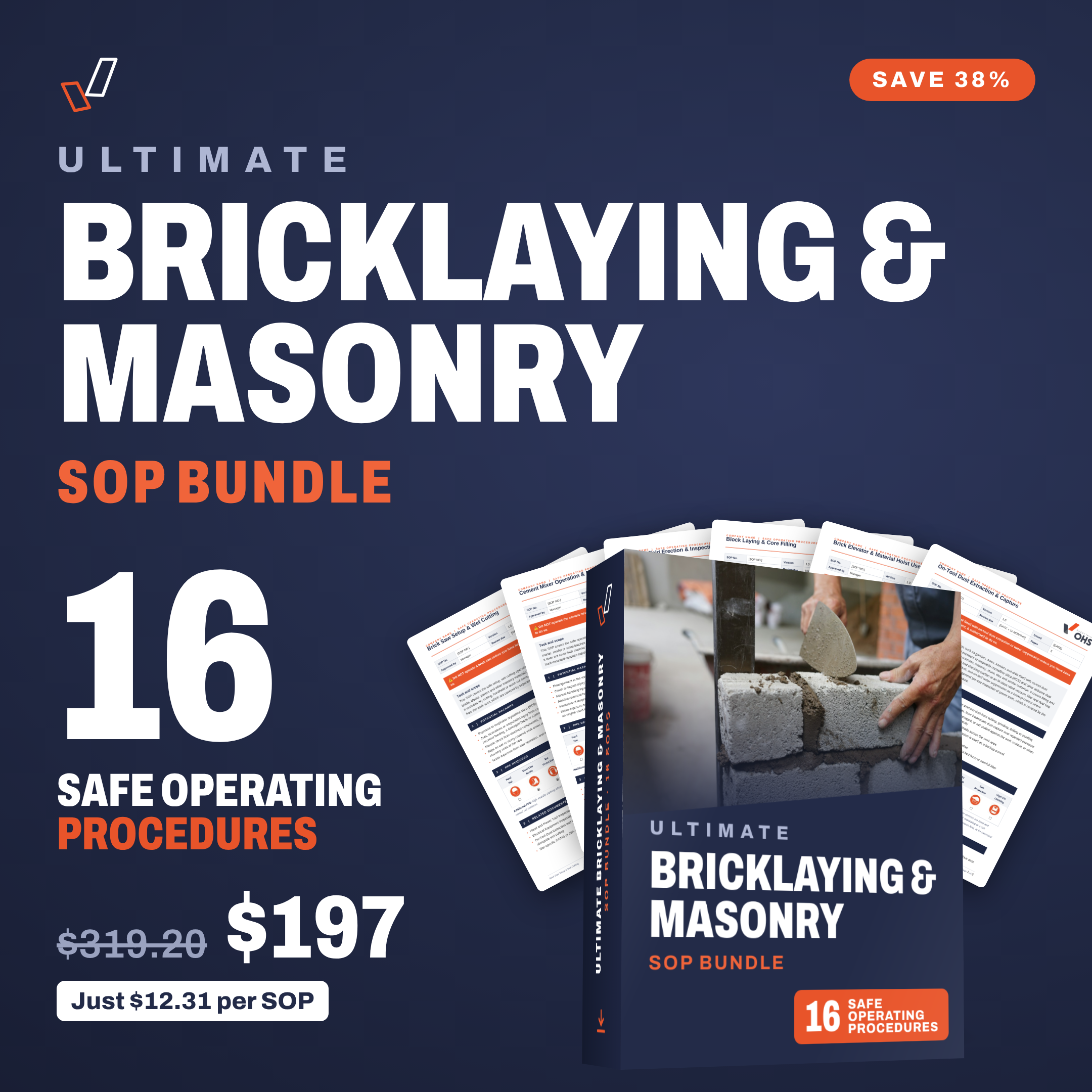 Ultimate Bricklaying & Masonry SOP Bundle cover, editable Word SOP templates, Everything OHS