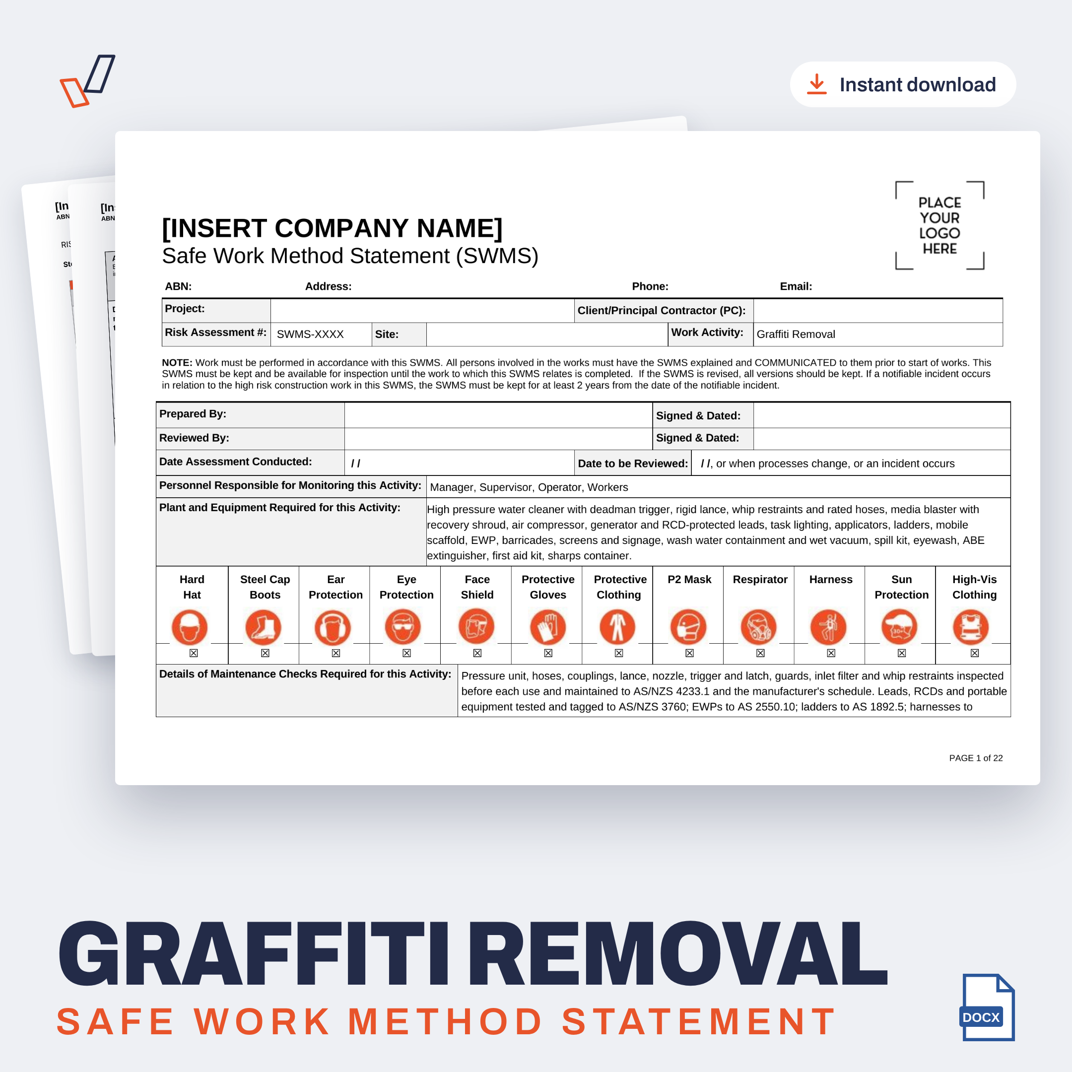 Graffiti Removal SWMS editable Word template cover, Everything OHS
