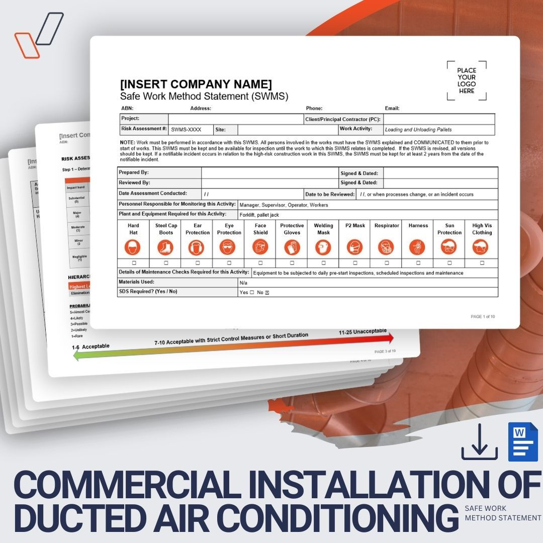 Commercial Installation of Ducted Air Conditioning Safe Work Method Statement - Product Image
