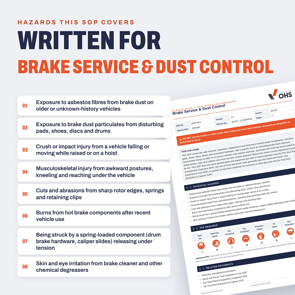 Hazards covered in the Brake Service & Dust Control SOP
