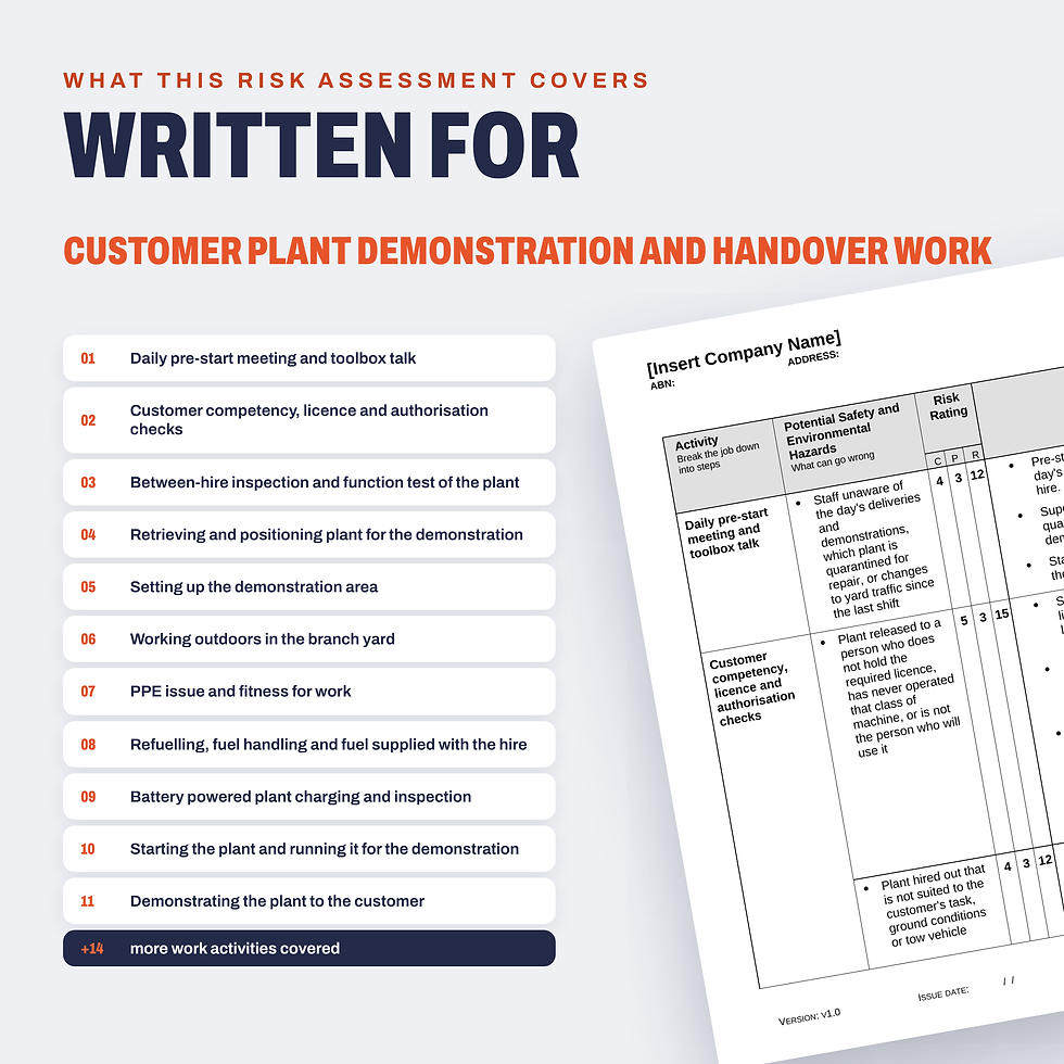 Thumbnail: Work activities covered in the Customer Plant Demonstration and Handover Risk Assessment/JSA