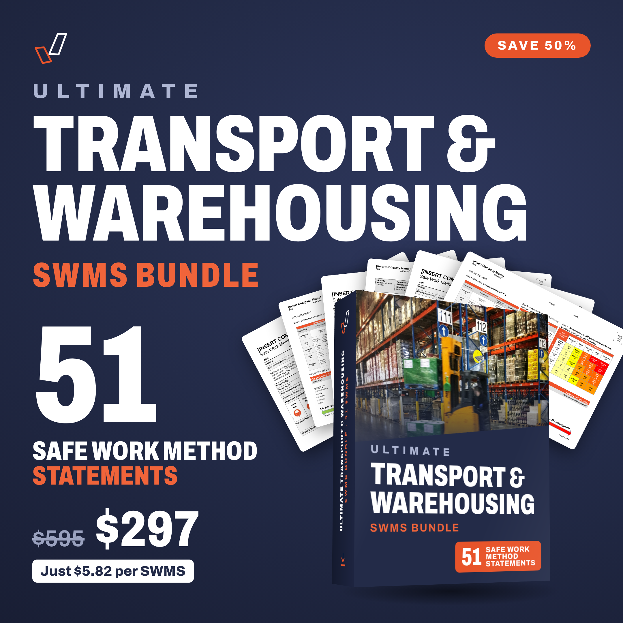 Ultimate Transport & Warehousing SWMS Bundle cover, editable Word SWMS templates, Everything OHS