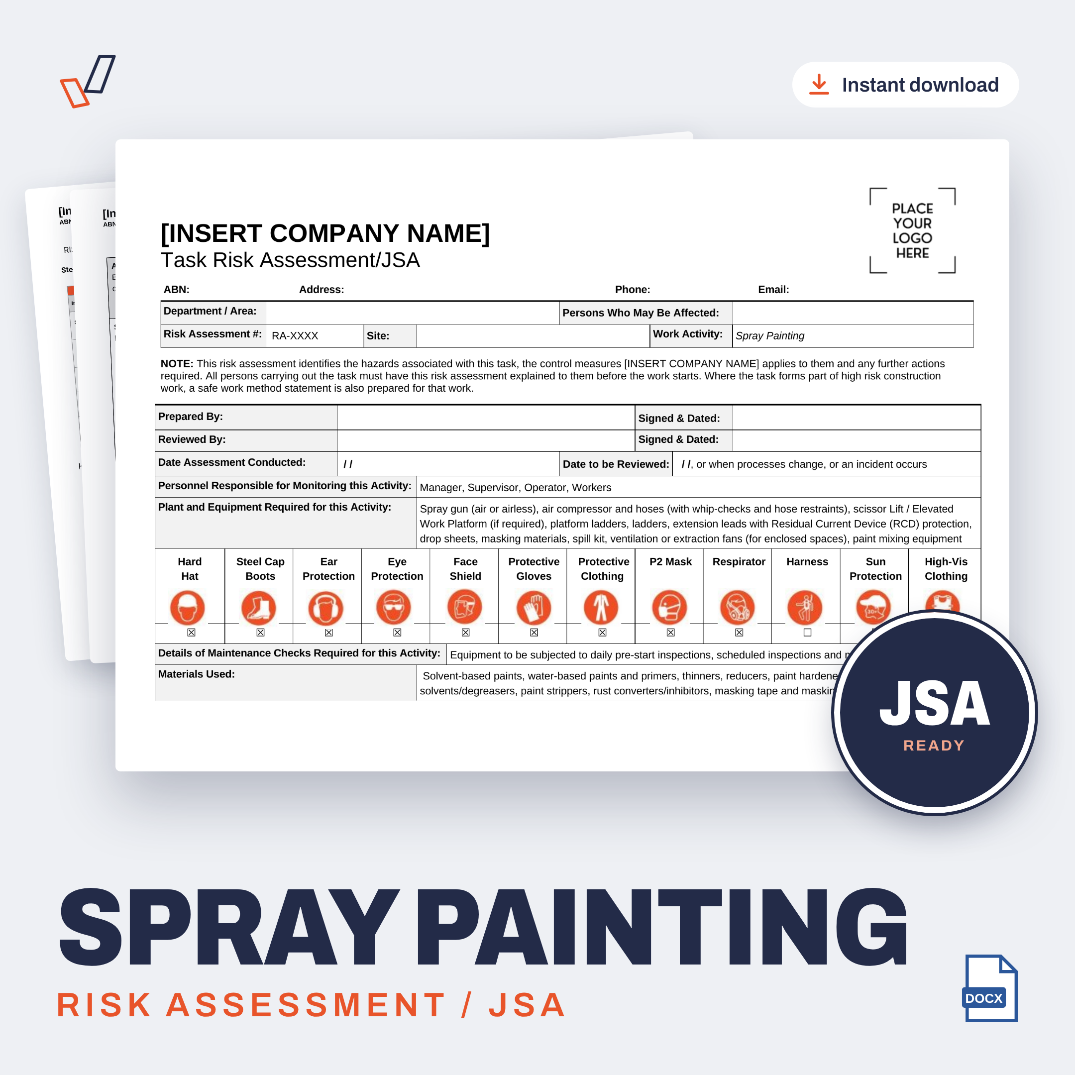 Spray Painting Risk Assessment/JSA editable Word template cover, Everything OHS