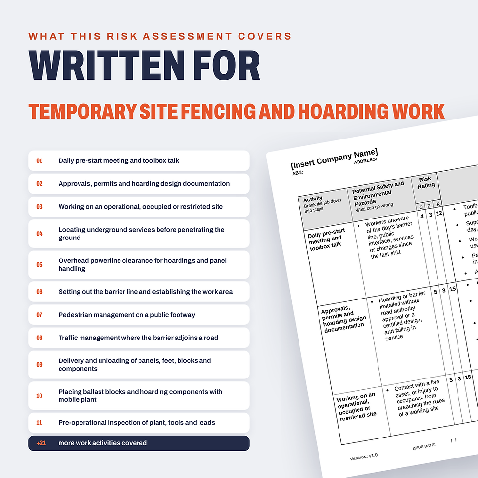 Work activities covered in the Temporary Site Fencing and Hoarding Risk Assessment/JSA