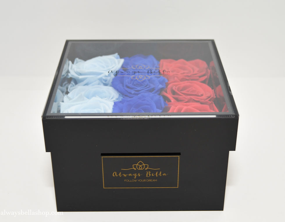Thumbnail: 9 BMW preserved Roses in the black acrylic box "Always Bella"