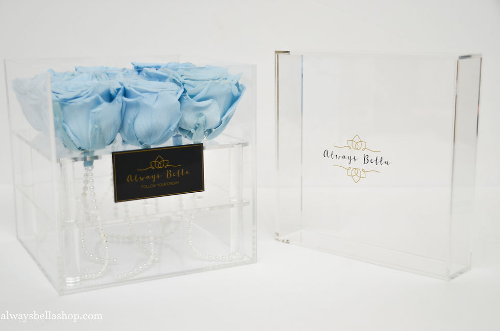Thumbnail: 9 Light Blue preserved Roses in the acrylic box "Always Bella"