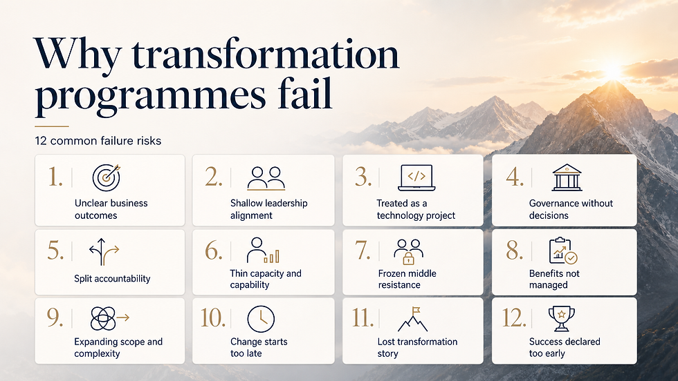 Twelve common failure risks that cause transformation progeammes to drift