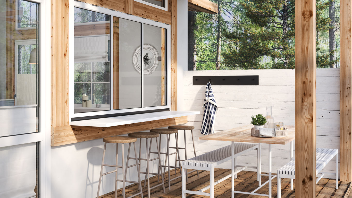 Flex Patio Exterior View. Connect your indoor/outdoor space. Gas-Strut Window. 