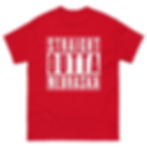 Store product image showing mock-up of front of red "Straight Outta Nebraska T-shirt" for sale  