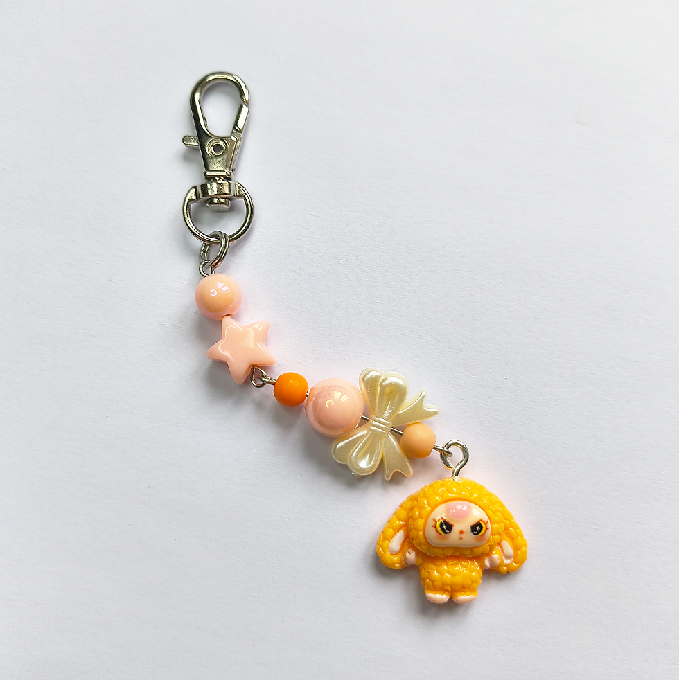 Orange Bubu Scissor Fob with beaded chain and bow