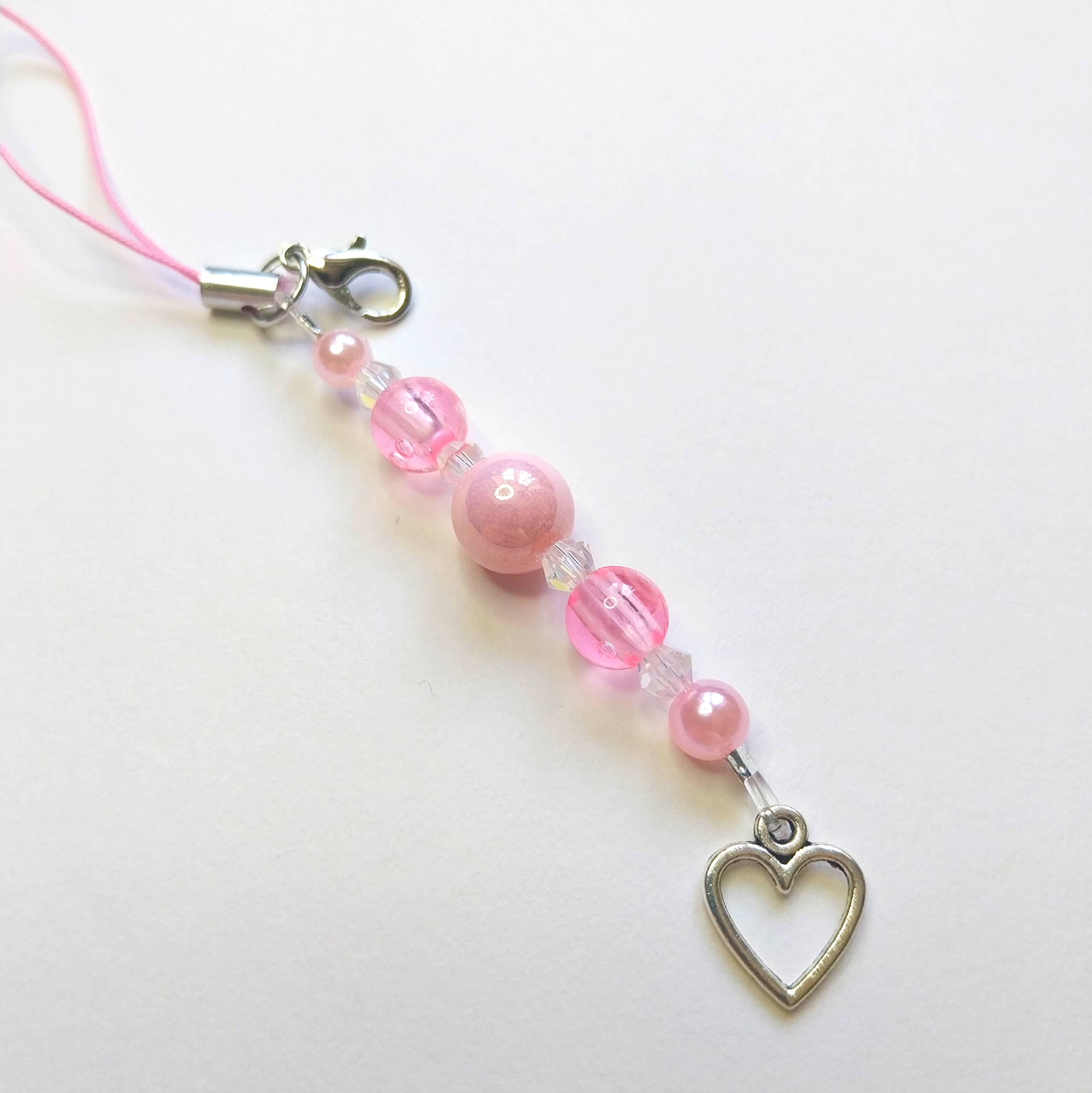 Phone Charm - Pink Pearls & Heart Charm