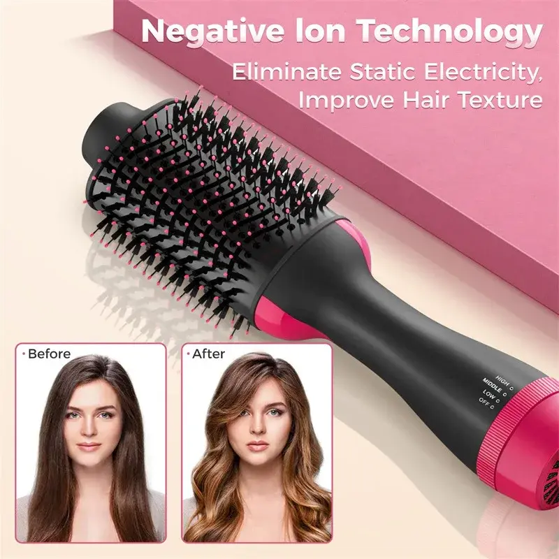 Women Hair Dryer Brush Hair Dryer Straightener Curler Massager 4 In 1 Rapid Warm