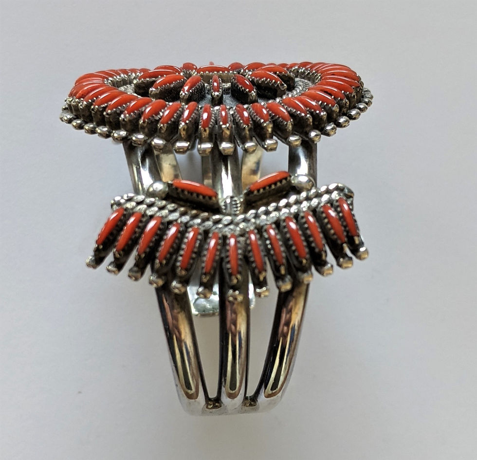 Thumbnail: Zuni J S Bellson Coral Needlepoint Sterling Necklace Bracelet Earrings Set