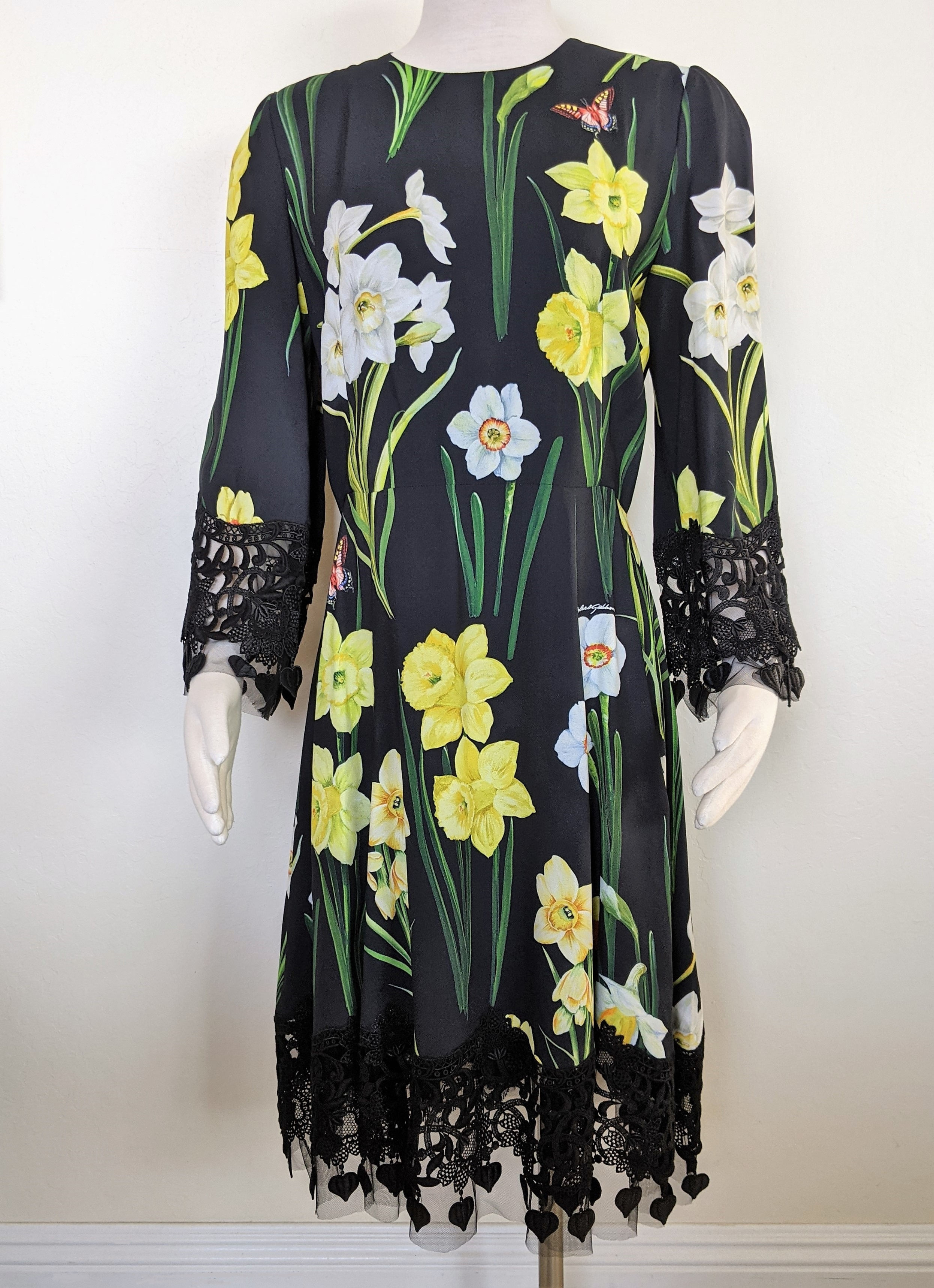 Dolce & Gabbana Floral Lily Dress w/Lace sz 46 (US 10)