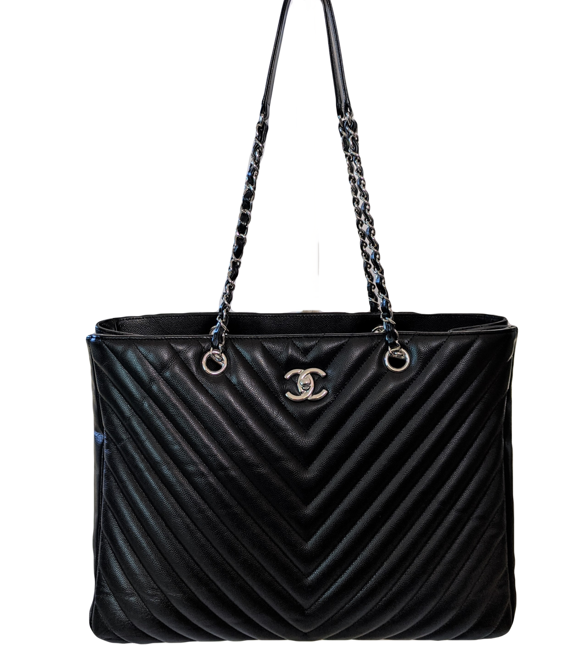 CHANEL Caviar Large Quilted Chevron Timeless Tote