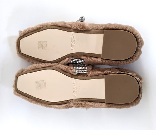 Jimmy Choo Krista Shoes Slippers Faux Fur Crystal sz 9.5 9 1