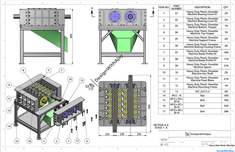 Heavy Plastic Shredder Machine #341 | STEP| | IGS | | DXF| | 2D Drawings |