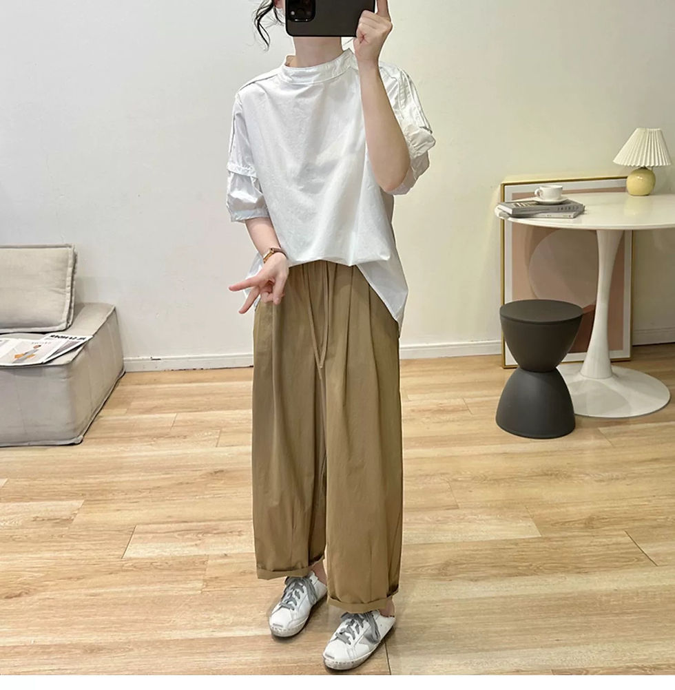 Thumbnail: 半高嶺短袖棉質寬鬆上衣NYY9712600