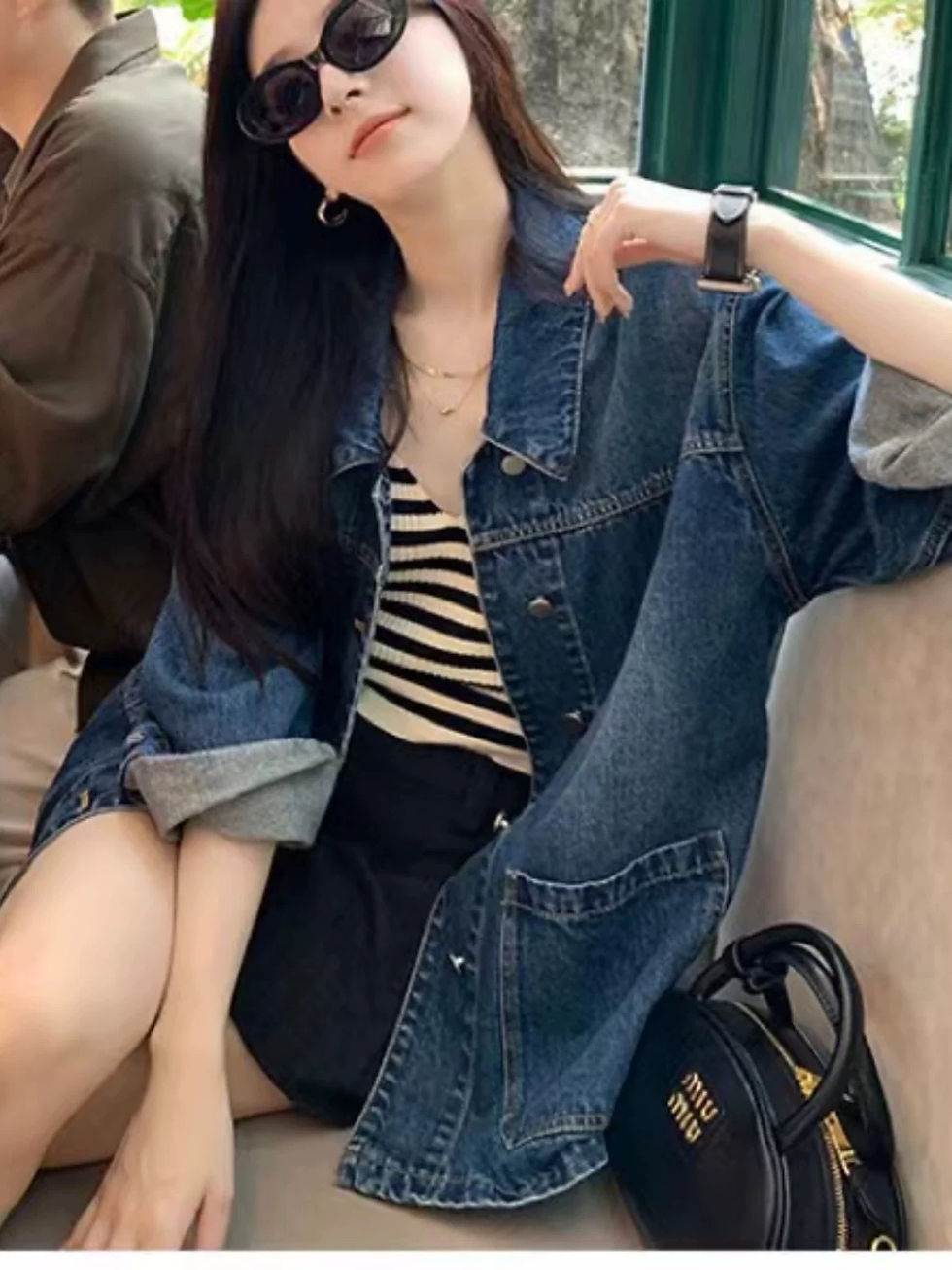 Thumbnail: 復古簡約休閒寬鬆翻領牛仔外套NYY9713867