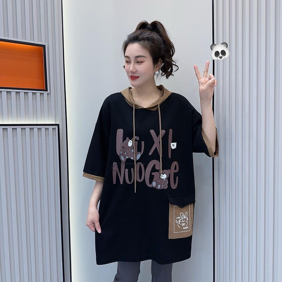 縮圖：大碼寬松拼色連帽棉質T-shirt 2件
