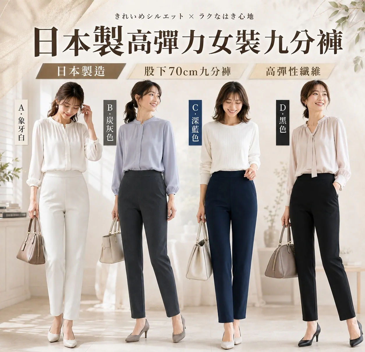 日本製高彈力女裝九分褲NYY1644970