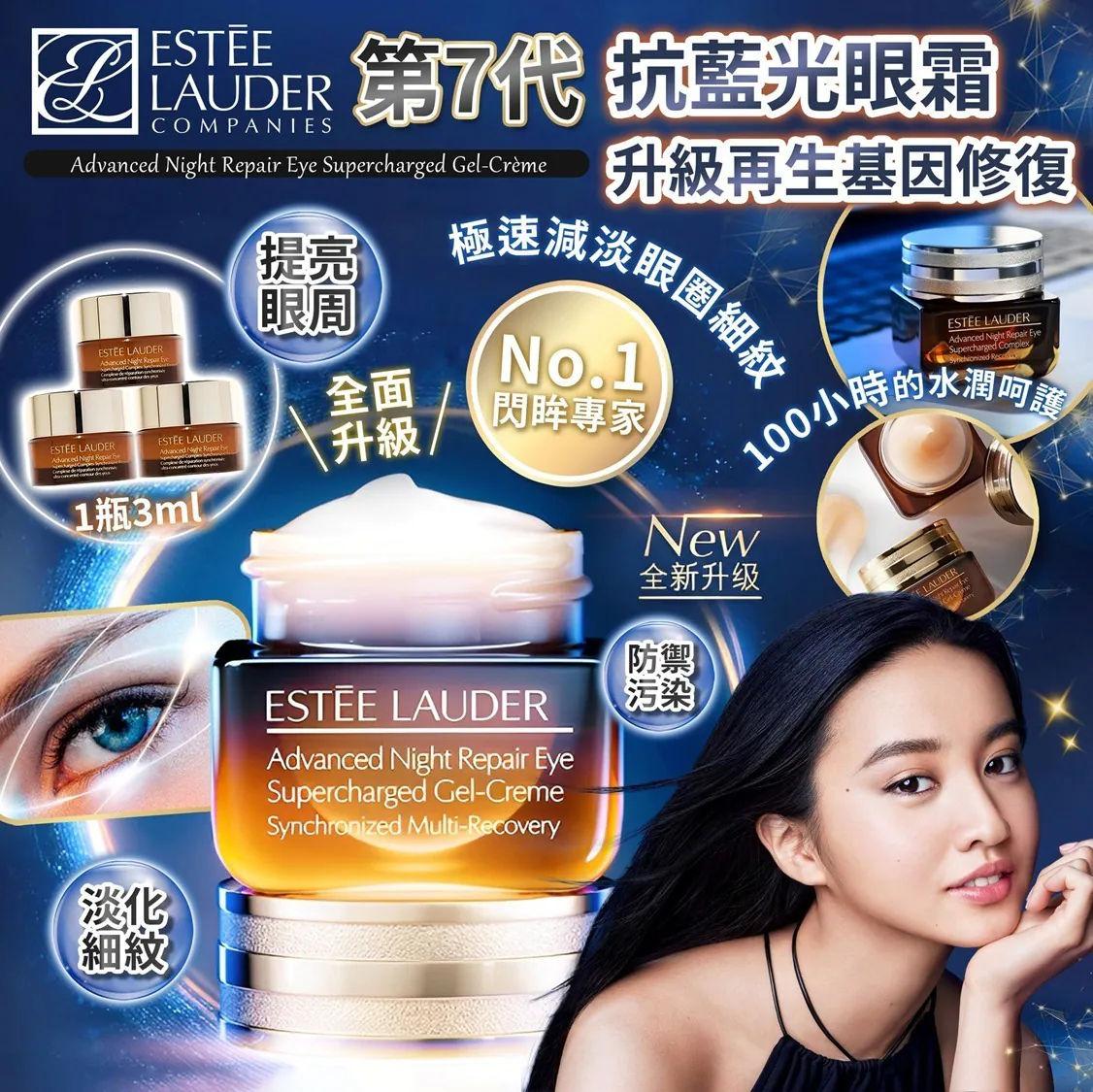 Estee Lauder 皇牌系列Advanced Night Repair 七代抗藍光眼霜3G-1套3件