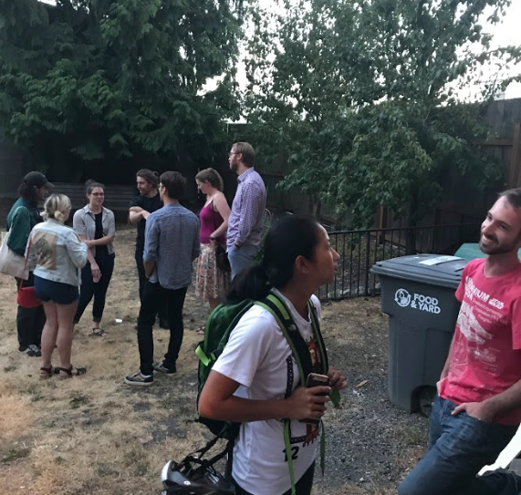 folks chillin in our backyard between sets