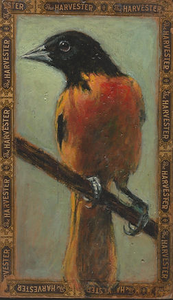 Ed Musante, Oriole/Harvester, dry pigment, gesso, cigar box